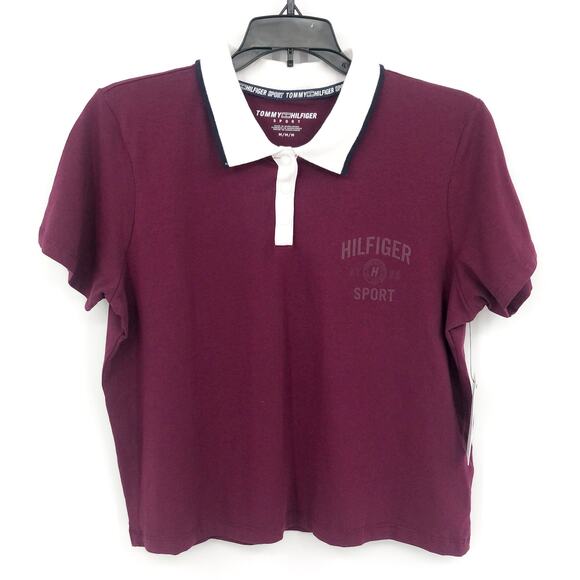 TOMMY HILFIGER SPORT Cropped Polo Shirt Medium Purple Crushed Grape NWT - Picture 4 of 10